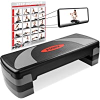 POWRX Step fitness-aeróbic escalón XL (80 x 30 cm) - Stepper ideal para ejercicios en casa y gimnasio - Altura regulable…